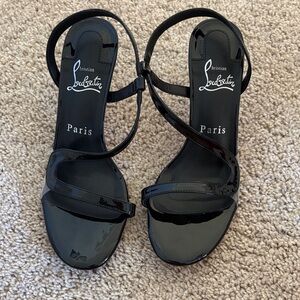 Christian Louboutin Black Patent Leather Strappy Heels 3.5 inch heels FAKE*